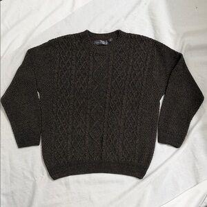 Oscar de la Renta Dark Brown Cable Knit Crewneck Sweater - Vintage